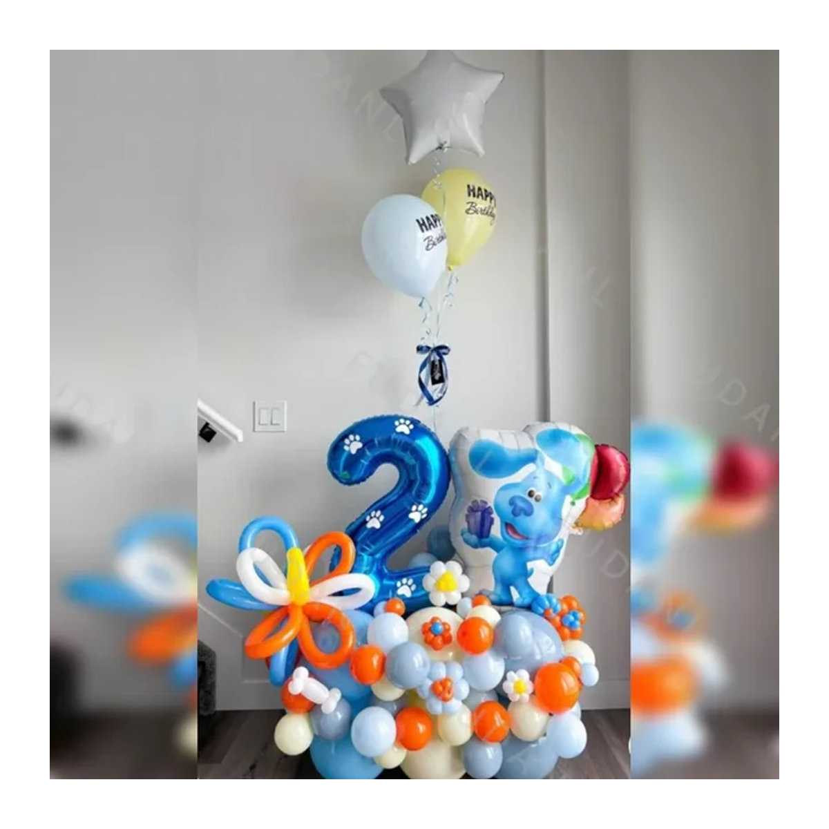 65 Stück Blues Clues Thema Geburtstag Party Deko Set mit blauen gefleckten Hund Folienballons und Ballonsäulen Zubehör für Kinder in Blau - Bild 1