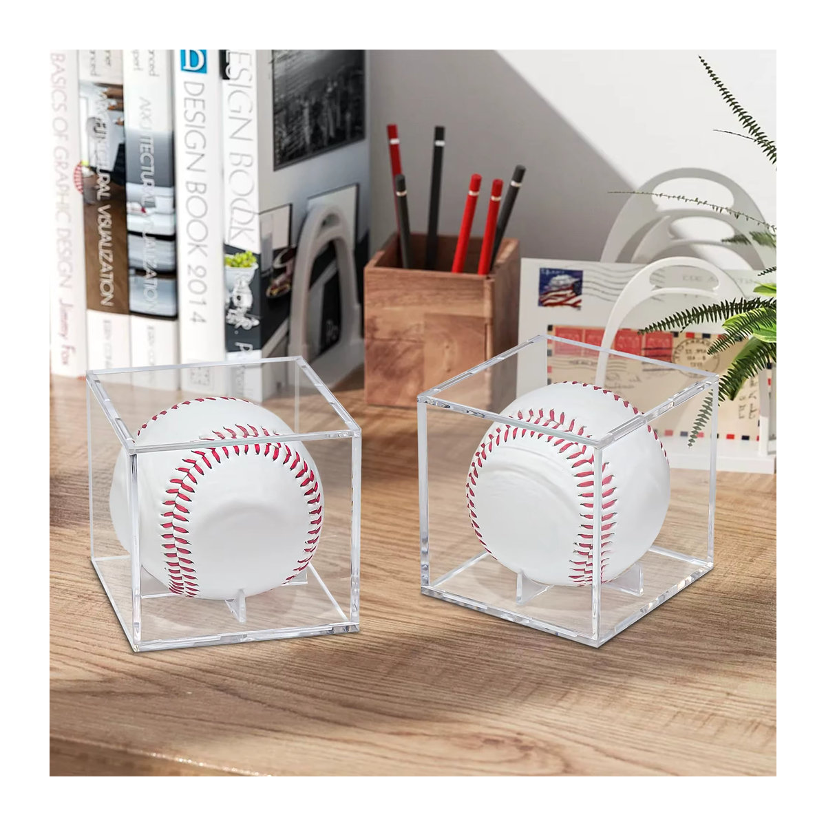 6er-Pack Baseball-Vitrine aus transparentem Acryl für signierte Bälle, quadratische Aufbewahrungsboxen aus Kunststoff - Bild 2