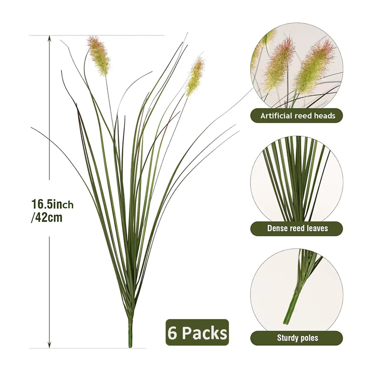 6er Pack künstliches Schilfrohrgras in Grün zur Dekoration für dein Zuhause und deinen Garten - Bild 2
