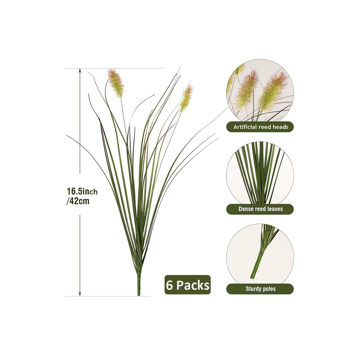 6er Pack künstliches Schilfrohrgras in Grün zur Dekoration für dein Zuhause und deinen Garten - Bild 7