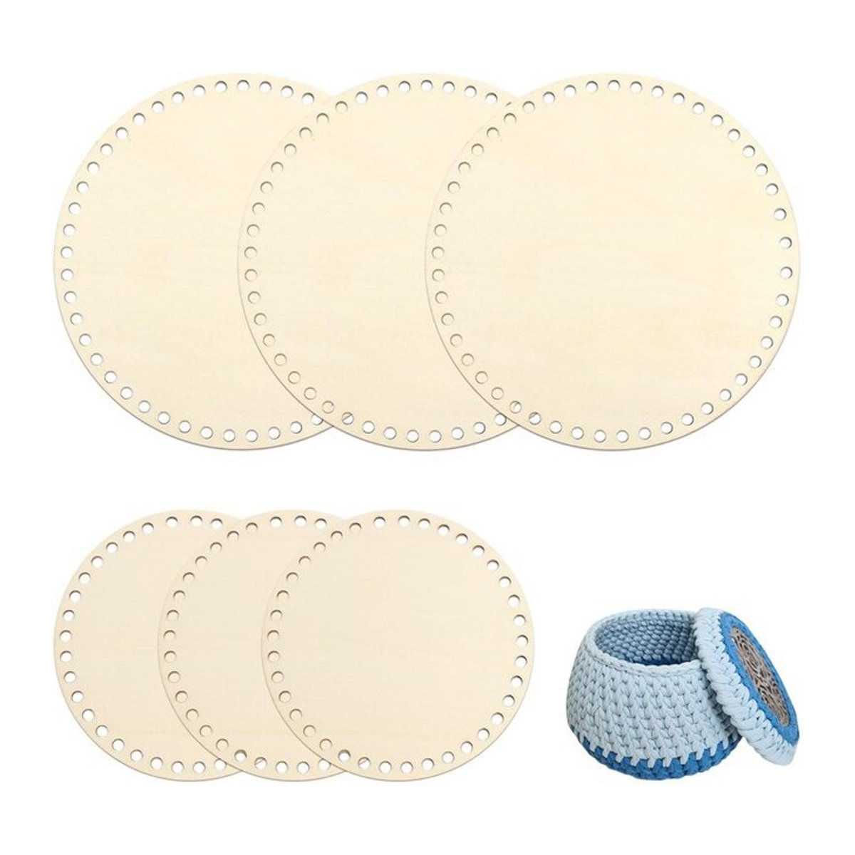 6er-Pack runde Holzsockel für Häkelkörbe in Braun und Beige, Naturholzböden zum Basteln und Dekorieren, Durchmesser: 15 cm und 20 cm - Bild 1