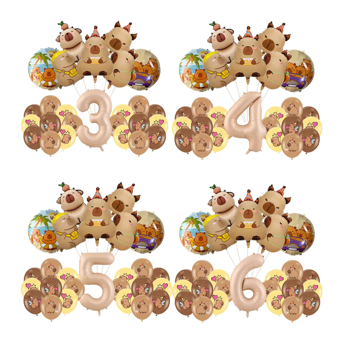 6er Set Capybara Luftballons aus Aluminiumfolie für Kindergeburtstage in Braun - Bild 1