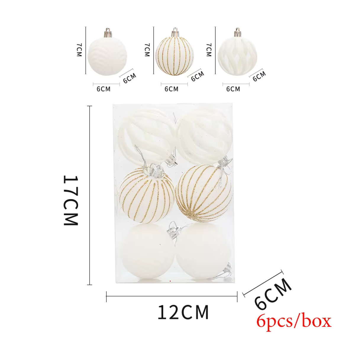 6er Set Cyuan Weihnachtsbaum Kugeln aus Stoff in Weiß und Mehrfarbig, Durchmesser: 6 cm, Elegante Hängeornamente für deine Weihnachtsdekoration - Bild 5