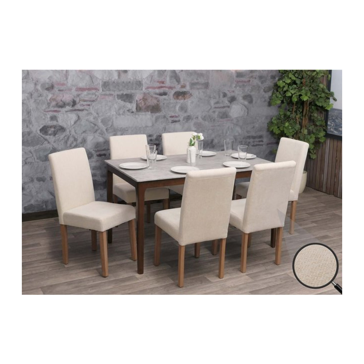 6er-Set Esszimmerstühle Littau von MCW in Beige mit Chenille-Stoff und Holzbeinen in Naturfarben, Modernes Design - Bild 1