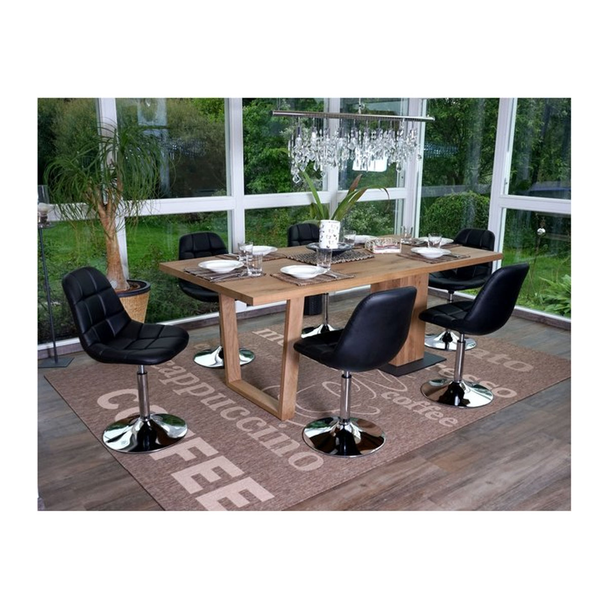 6er-Set Esszimmerstühle MCW-A60 Drehstühle aus Kunstleder in Schwarz mit Chrom-Gestell - Bild 1
