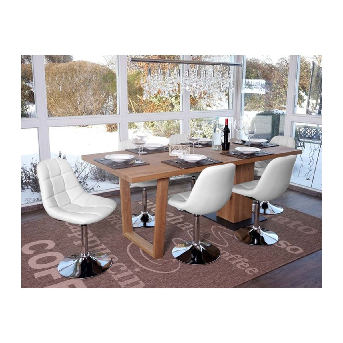 6er-Set Esszimmerstühle MCW-A60 Drehstühle aus Kunstleder in Weiß mit Chromgestell - Bild 1