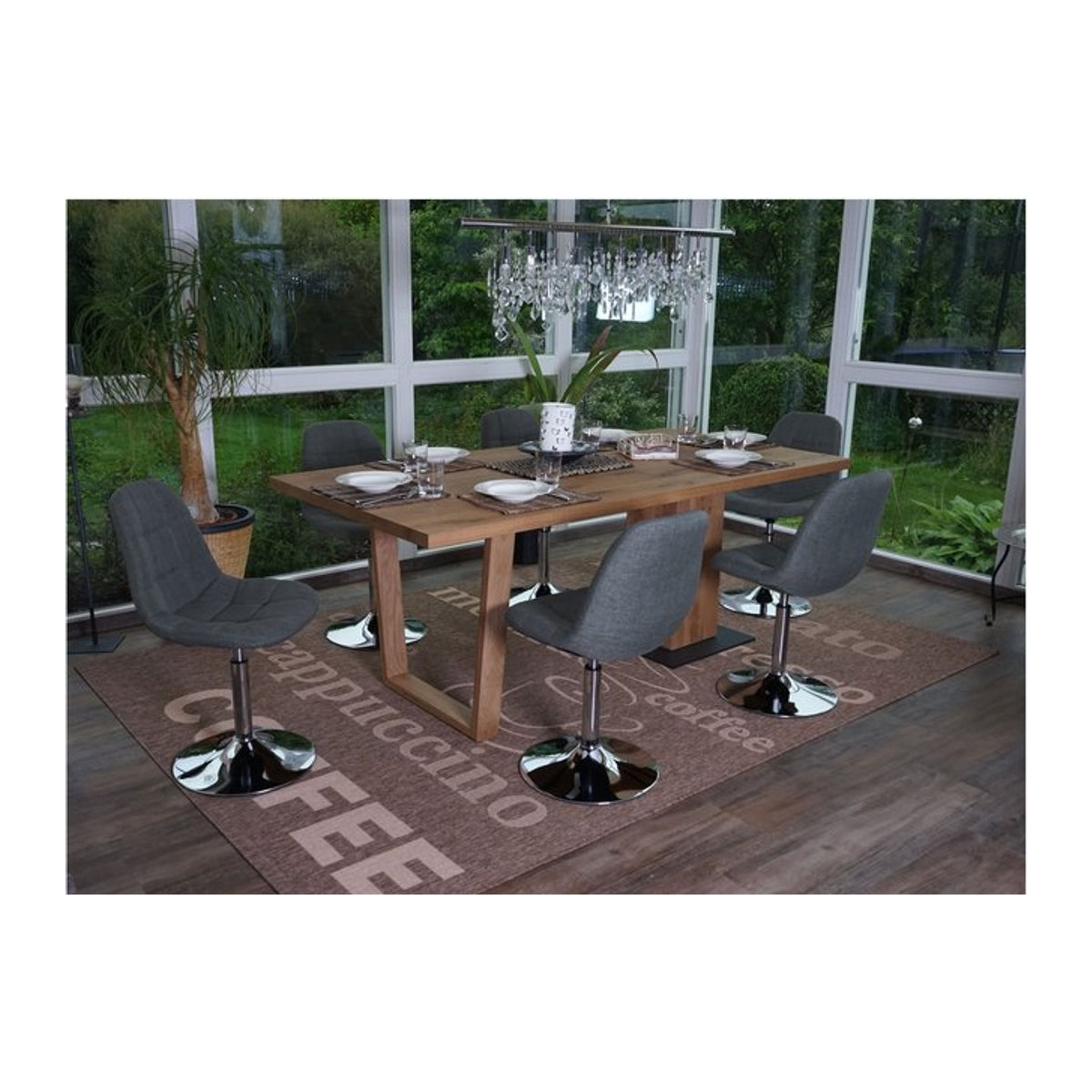 6er-Set Esszimmerstühle MCW-A60 Drehstühle in Modern Grau mit Chromgestell - Bild 1
