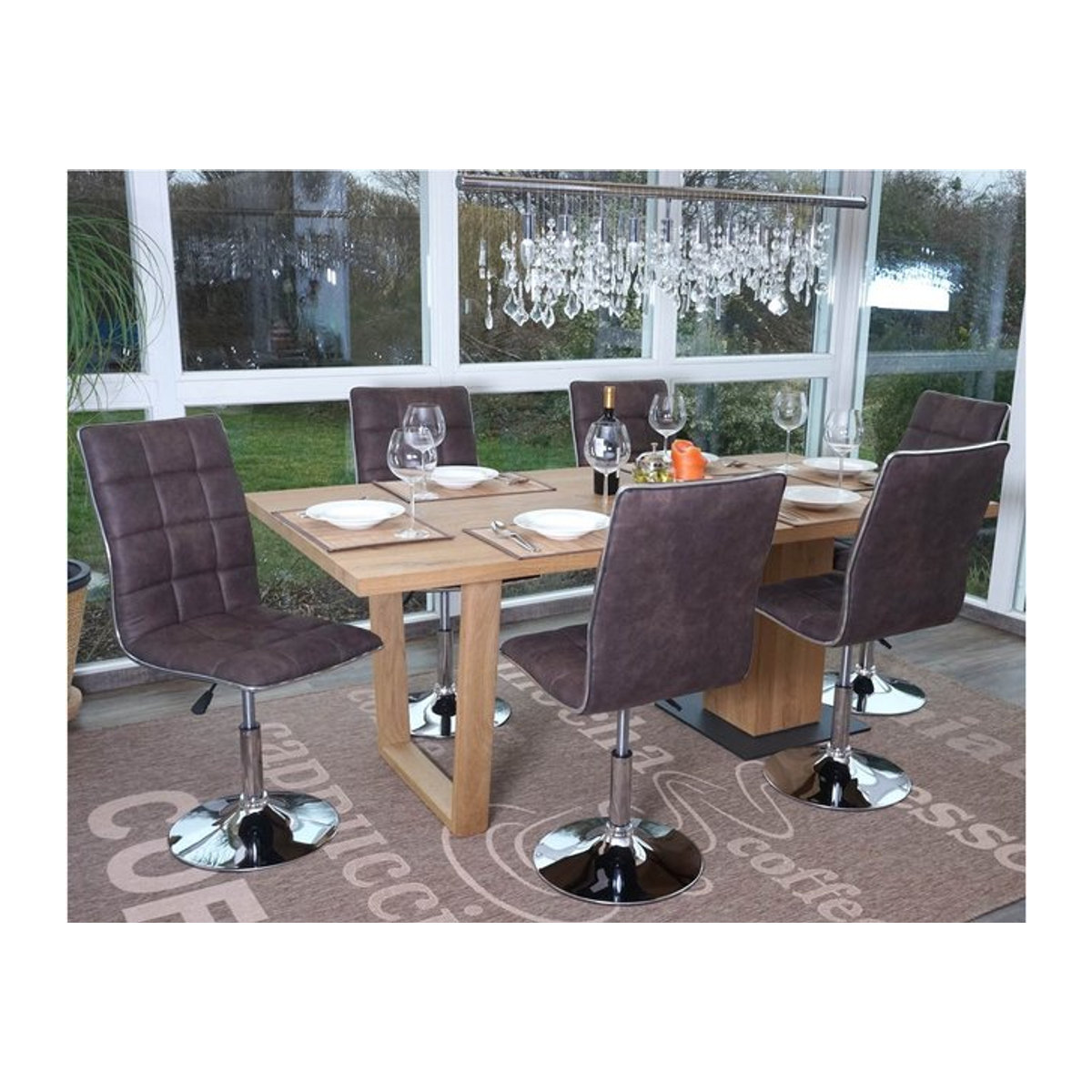 6er-Set Esszimmerstühle MCW-C41 höhenverstellbar und drehbar in Dunkelbraun mit Stoffbezug im Vintage-Design - Bild 1