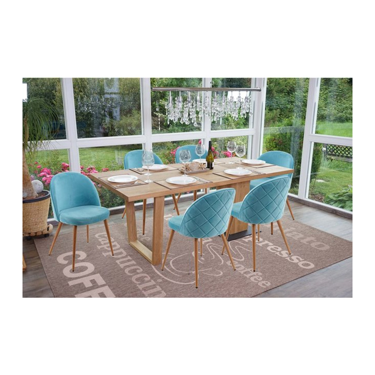 6er-Set Esszimmerstühle MCW-D53 im Retro 50er Jahre Design aus Samt in Türkis - Bild 1