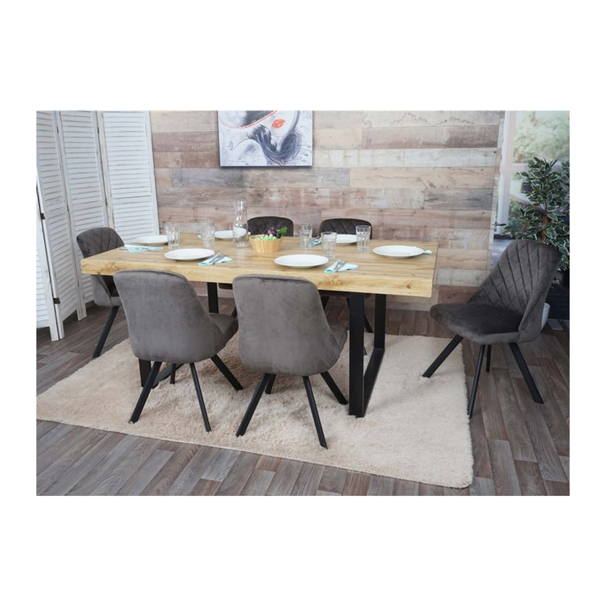 6er-Set Esszimmerstühle MCW-K25 Polsterstühle aus Samt und Metall in Dunkelbraun und Grau im modernen Design - Bild 1