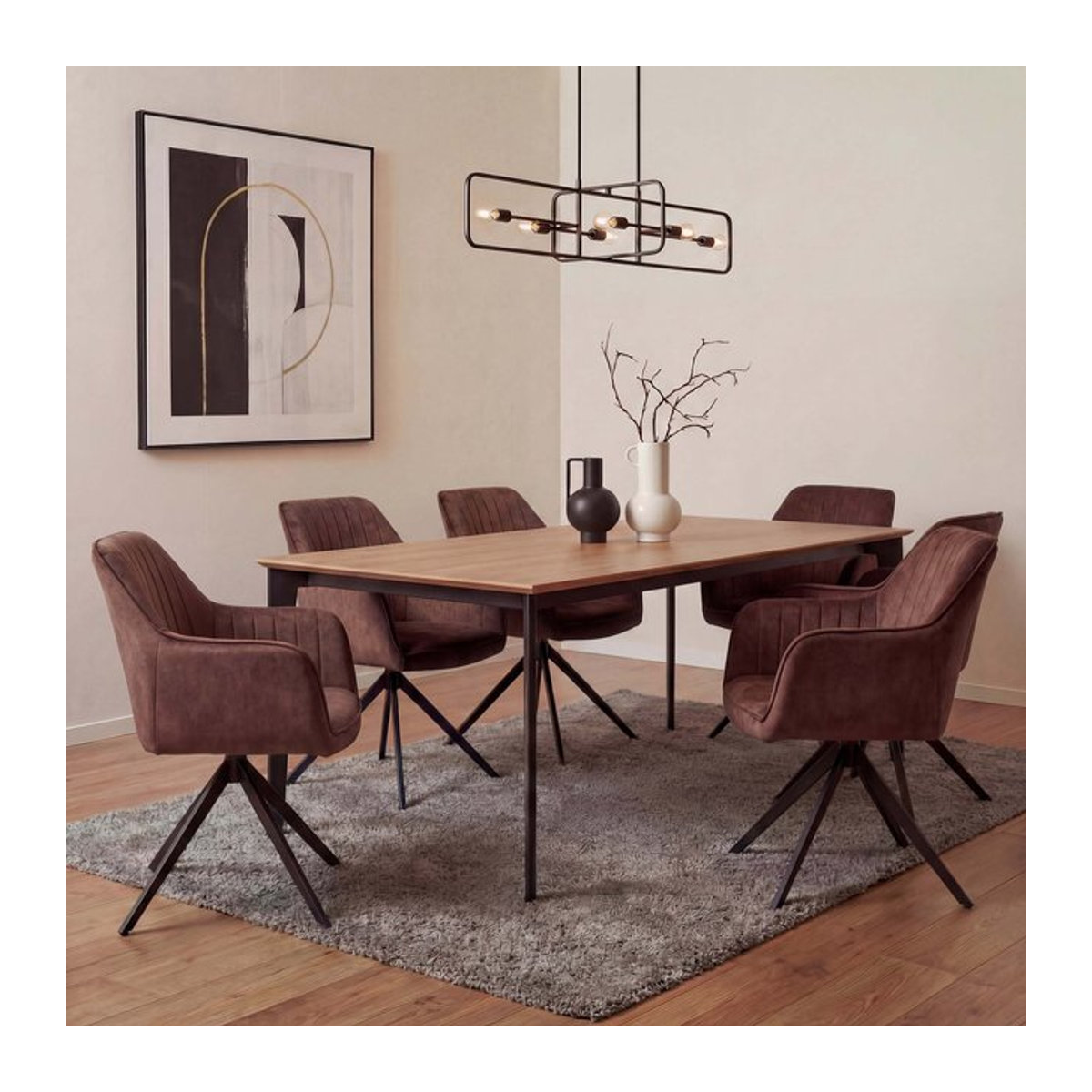6er-Set Esszimmerstühle MCW-L79 mit Armlehnen, drehbar mit Auto-Return Funktion, Samt in Wildleder-Optik, Farbe: Terrakotta-Braun - Bild 1