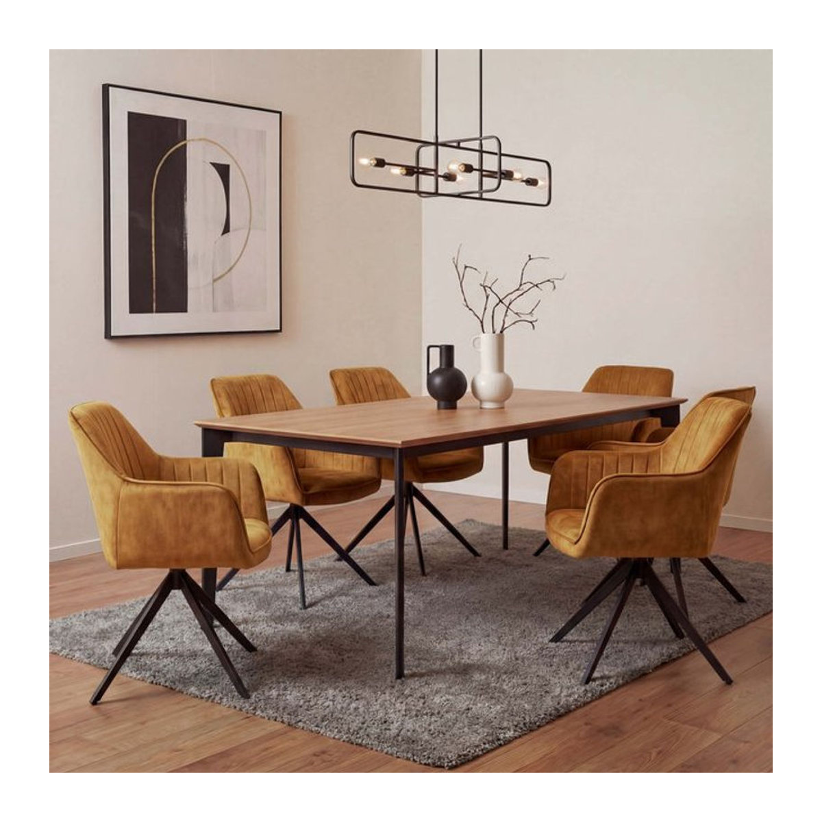 6er-Set Esszimmerstühle MCW-L79 Modern mit Armlehnen, drehbar mit Auto-Return, Samt in Wildleder-Optik, Gelb - Bild 1