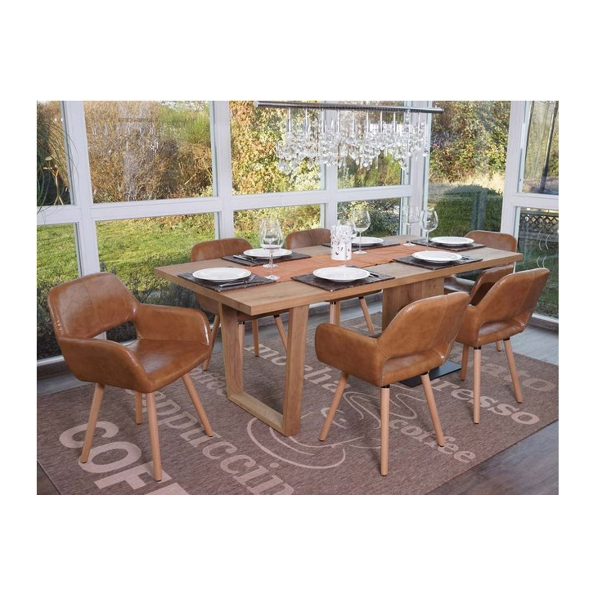 6er-Set Esszimmerstühle MCW MCW-A50 II im Retro 50er Jahre Design aus Kunstleder und Wildlederimitat in Braun mit hellen Beinen - Bild 1