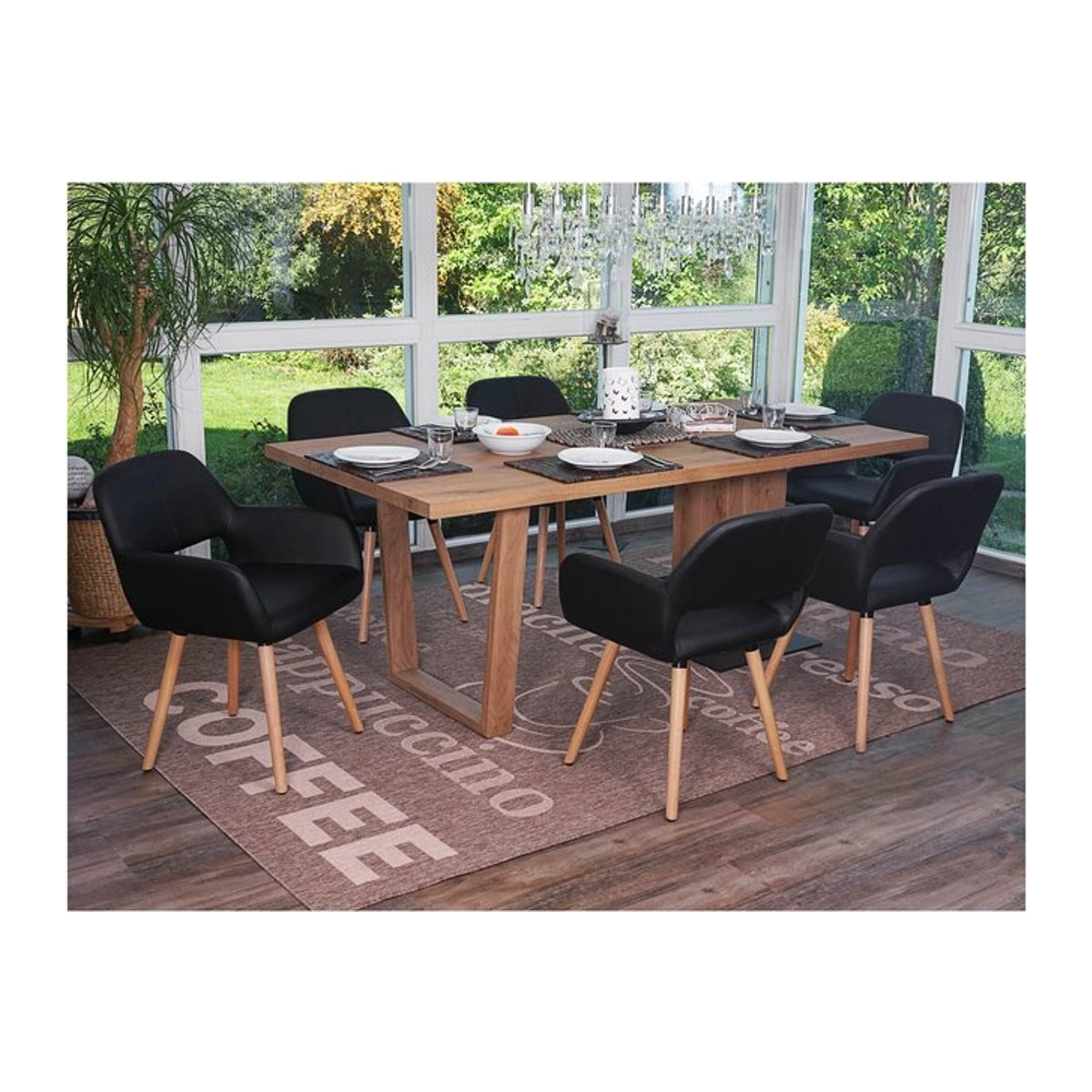 6er-Set Esszimmerstühle MCW MCW-A50 II im Retro 50er Jahre Design, Schwarz, Kunstleder mit Holzbeinen - Bild 1