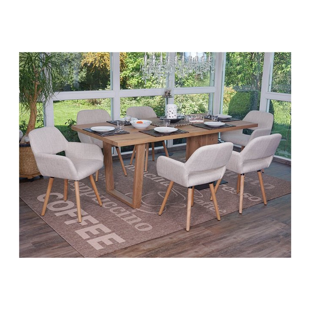6er-Set Esszimmerstühle MCW MCW-A50 II im Retro 50er Jahre Design, Textil, Beige/Grau - Bild 1