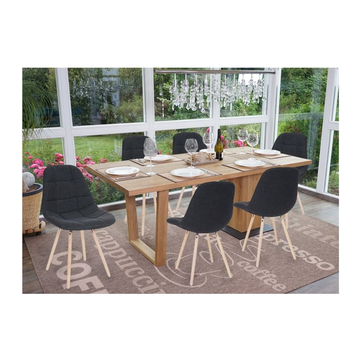 6er-Set Esszimmerstühle MCW MCW-A60 II im Retro 50er Jahre Design aus Holz und Textil in Dunkelgrau/Anthrazit - Bild 1