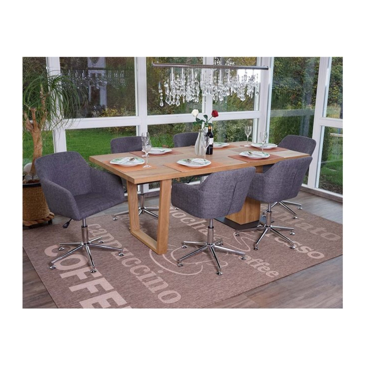 6er-Set Esszimmerstühle MCW MCW-A74 Drehstühle Loungesessel höhenverstellbar Textil Grau Modern - Bild 1