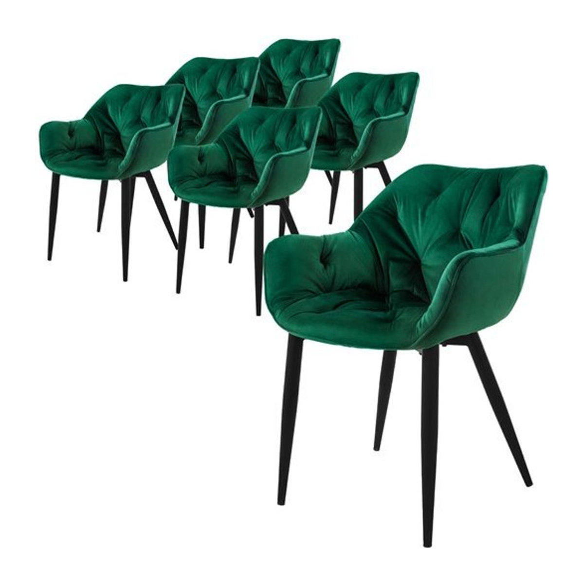 6er Set Esszimmerstühle ML-Design® mit Rücken- und Armlehnen in Dunkelgrün und Schwarz, moderne Küchenstühle mit Rauten-Steppung und Microfaser-Samtbezug - Bild 1