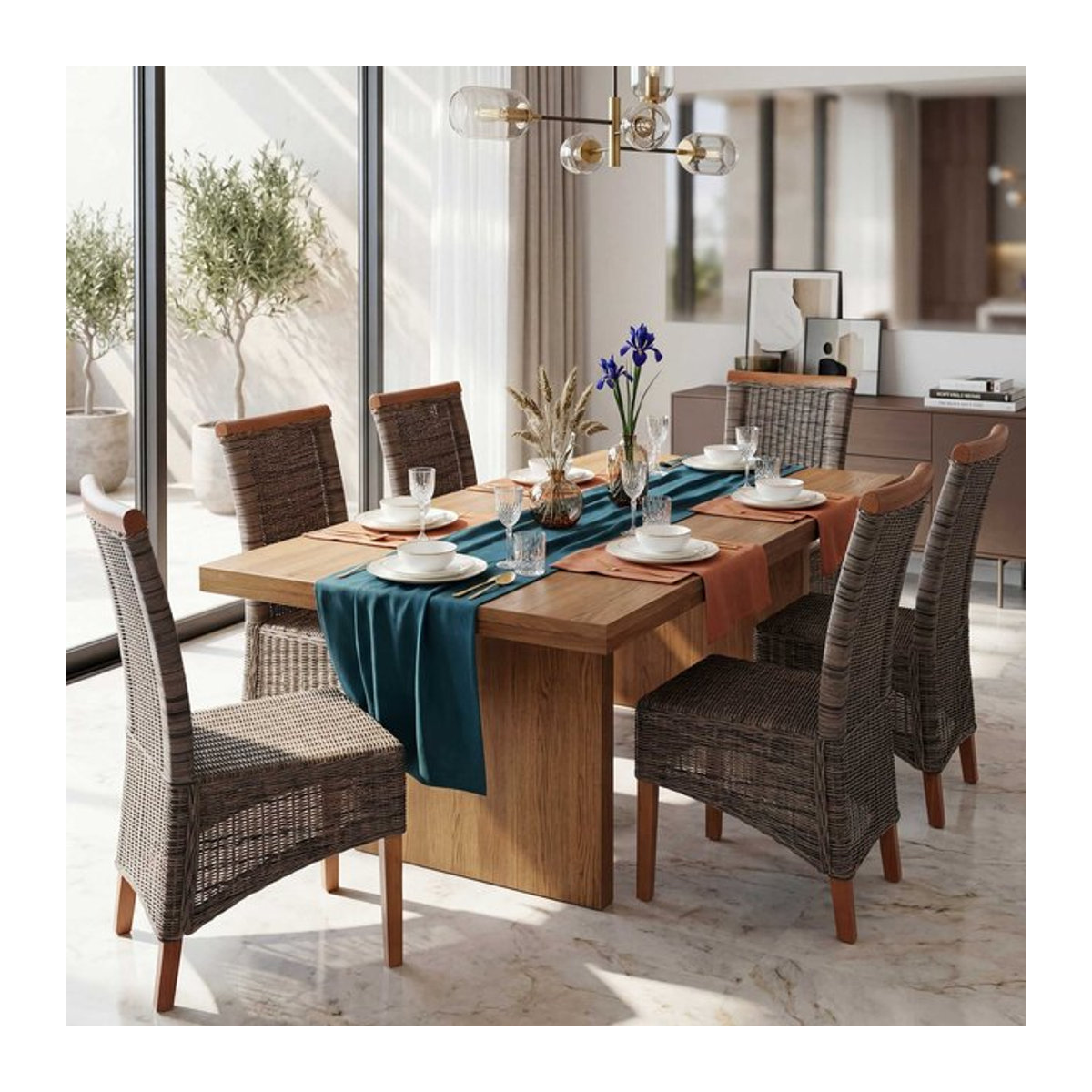 6er-Set Esszimmerstühle Sinio von MCW aus Rattan in Braun im Scandinavian und Bohemian Stil - Bild 1