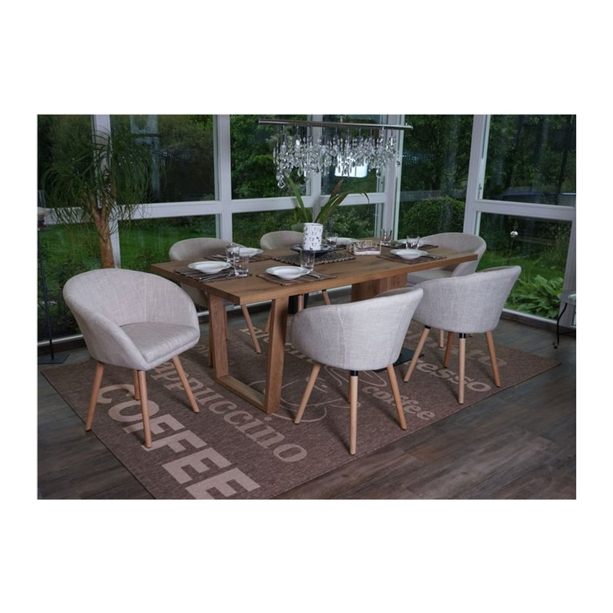 6er-Set Esszimmerstühle Vaasa T633 von MCW im Retro-Design aus Textil in Creme und Grau - Bild 1