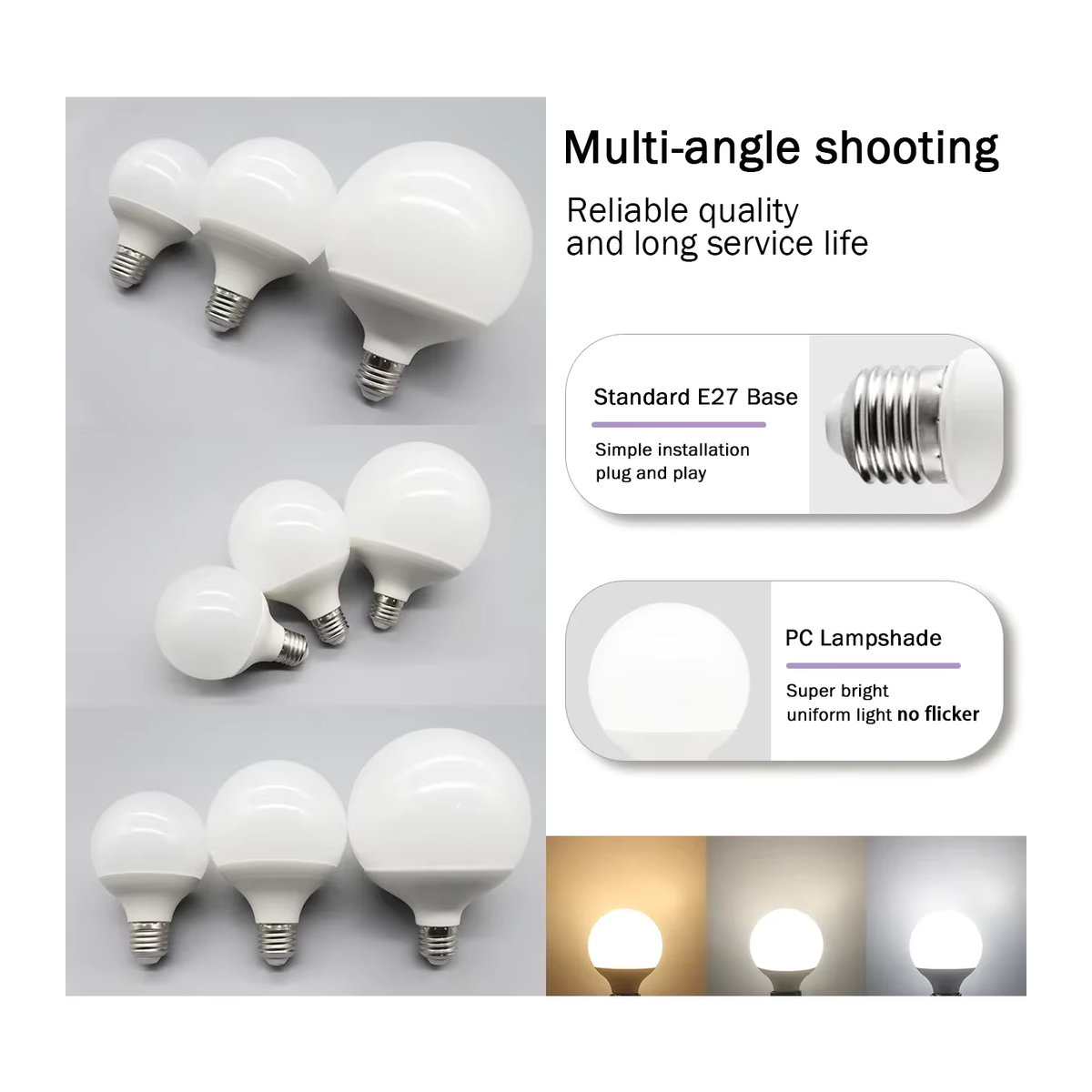 6er Set Gatetop LED Glühbirnen E27 Milchglas Globe Ball mit CRI90 in Kaltweiß und Warmweiß - Bild 3