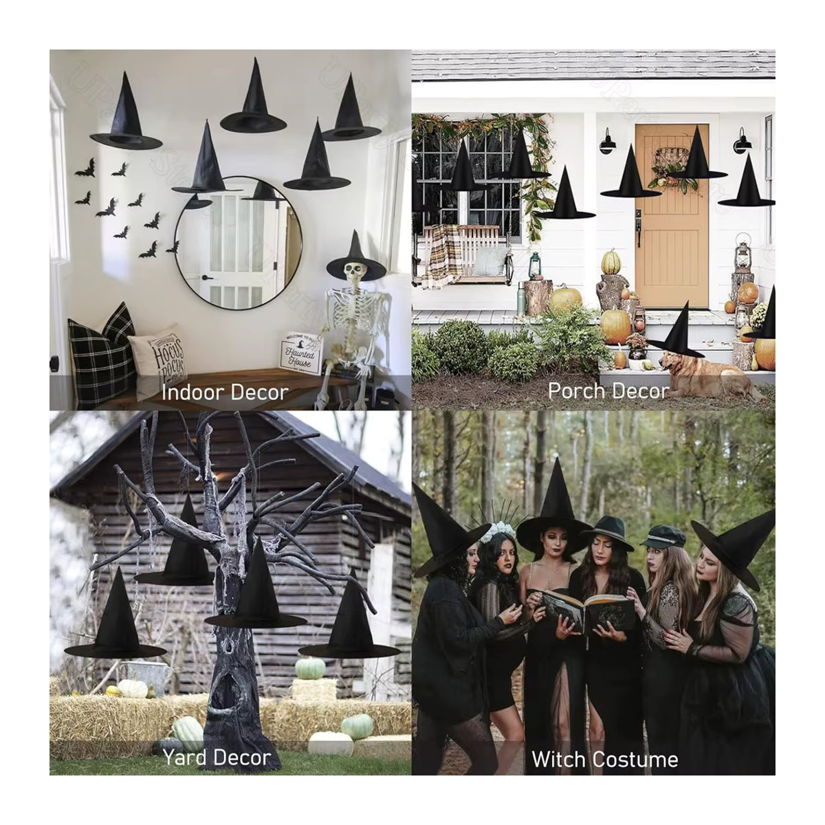 6er Set Halloween Hexenhüte aus MicroPlush in Schwarz mit Aufhängeschnur zur Dekoration - Bild 5