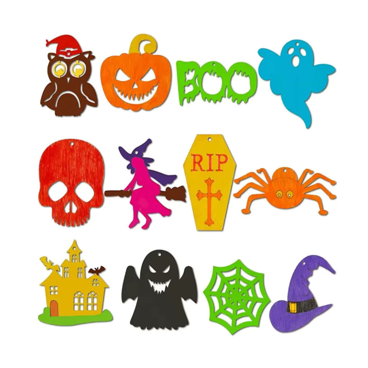6er Set Halloween Holz-Dekorationen mit Spinne und Kürbis als DIY Malset für Kinder, mehrfarbig hängende Ornamente - Bild 2