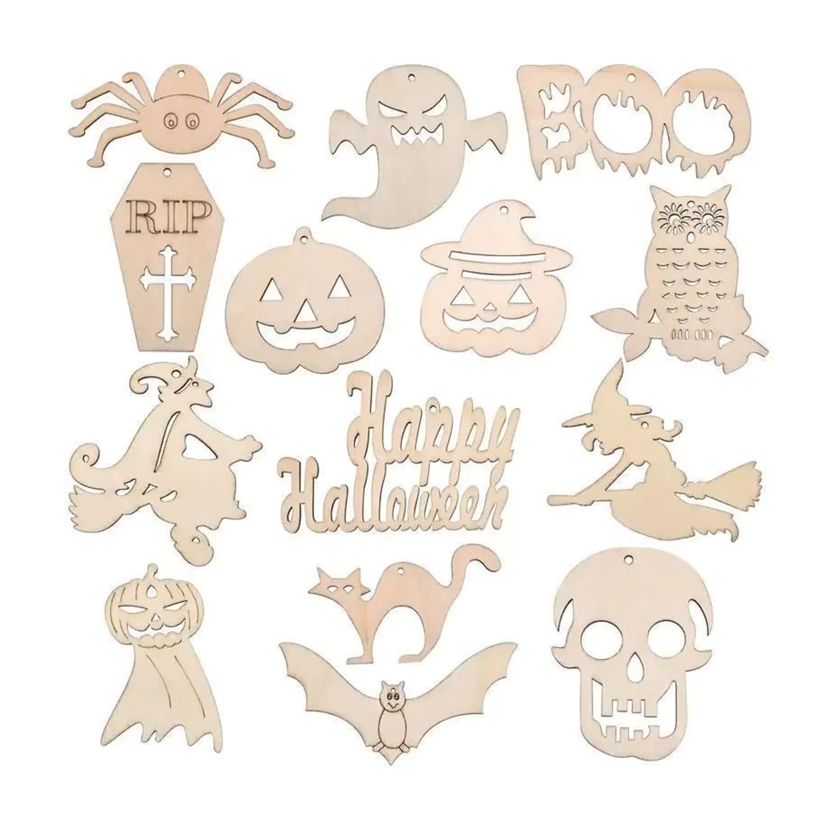 6er Set Halloween Holz-Dekorationen mit Spinne und Kürbis als DIY Malset für Kinder, mehrfarbig hängende Ornamente - Bild 3