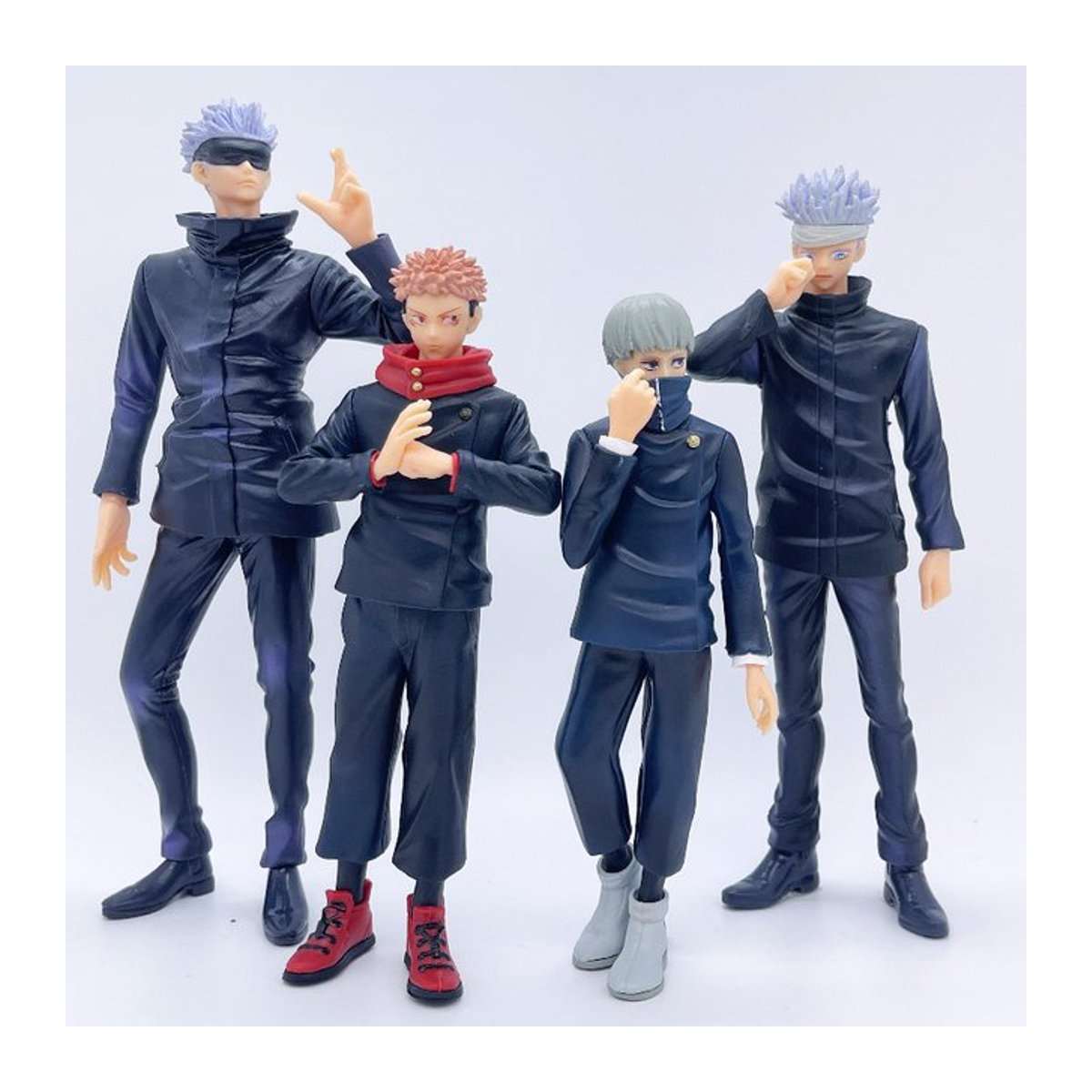 6er Set Jujutsu Kaisen Anime Figuren aus PVC mit Satoru Gojo, Toge Inumaki und Suguru Geto in stehender Position von Bandai, Farbe Schwarz - Bild 1