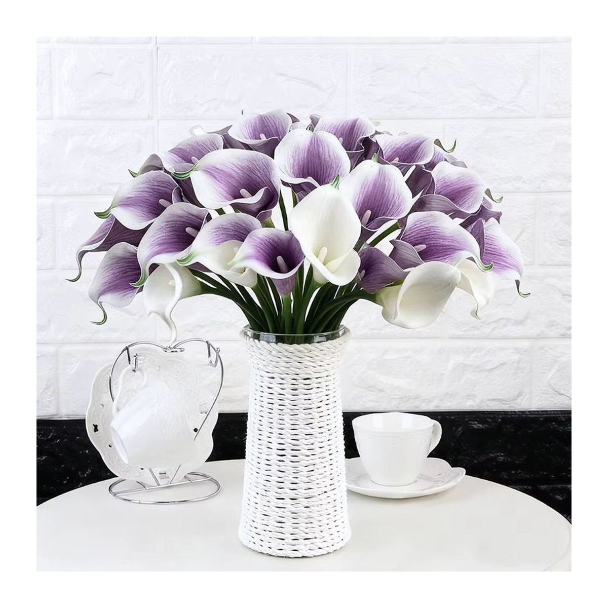 6er Set künstliche Calla-Lilien von MUFU in Weiß und Lila, Blumenstrauß für Hochzeit und Dekoration, Höhe: 35 cm - Bild 2