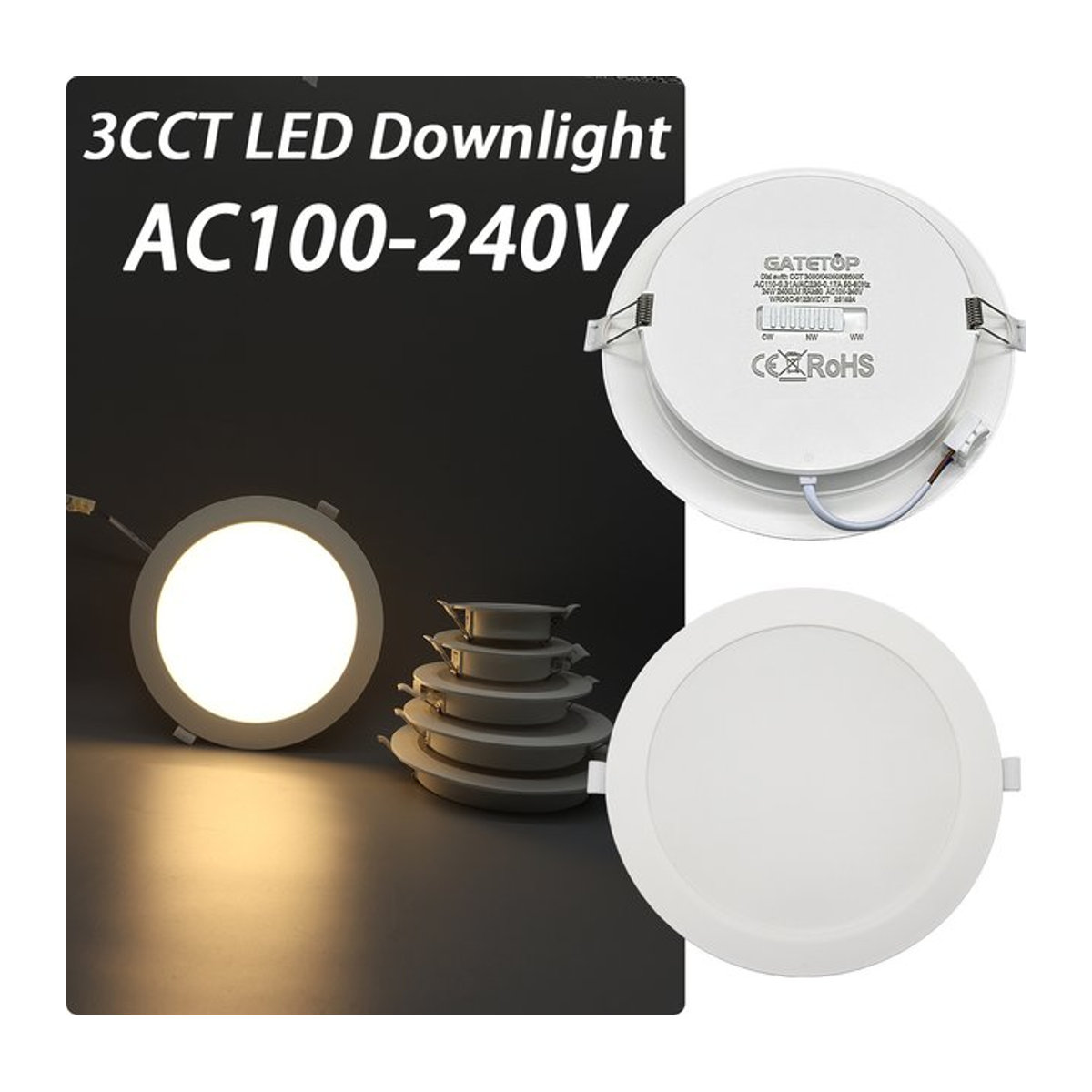 6er Set LED Einbaustrahler mit anpassbarer Farbtemperatur 3000K/4000K/6500K in Weiß für die Innenbeleuchtung - Bild 1