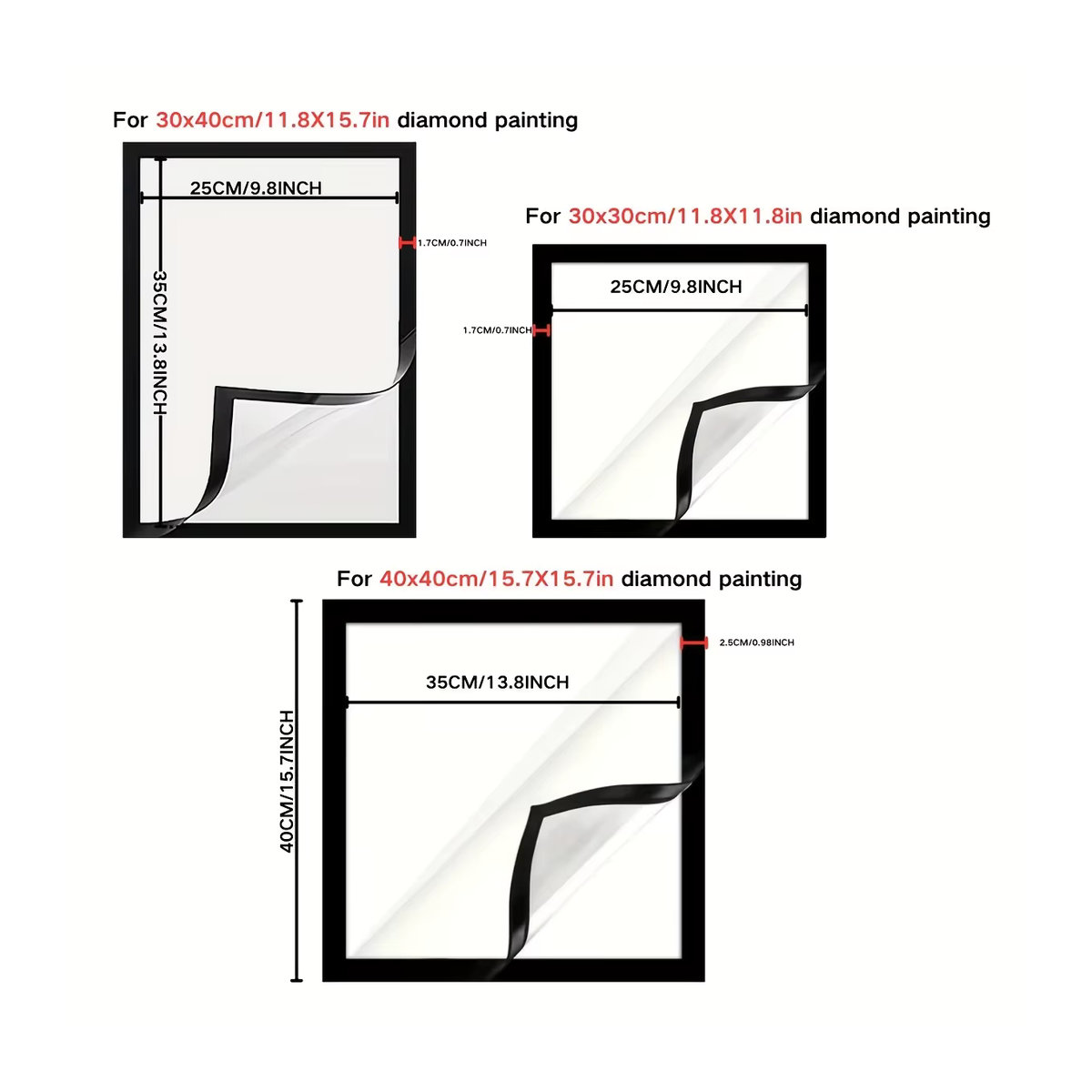 6er Set Magnetische Diamant-Kunstrahmen aus Kunststoff in Schwarz, B/H: 30 x 40 cm - Bild 2