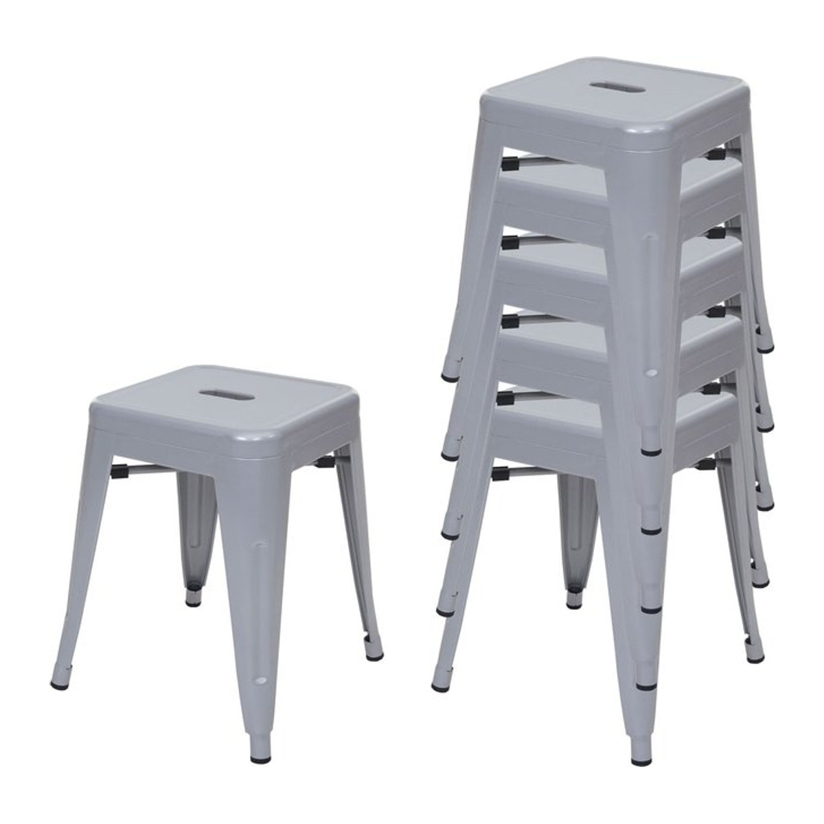 6er-Set MCW Barhocker MCW-A73 aus Metall im Industrial Design, grau und stapelbar - Bild 1