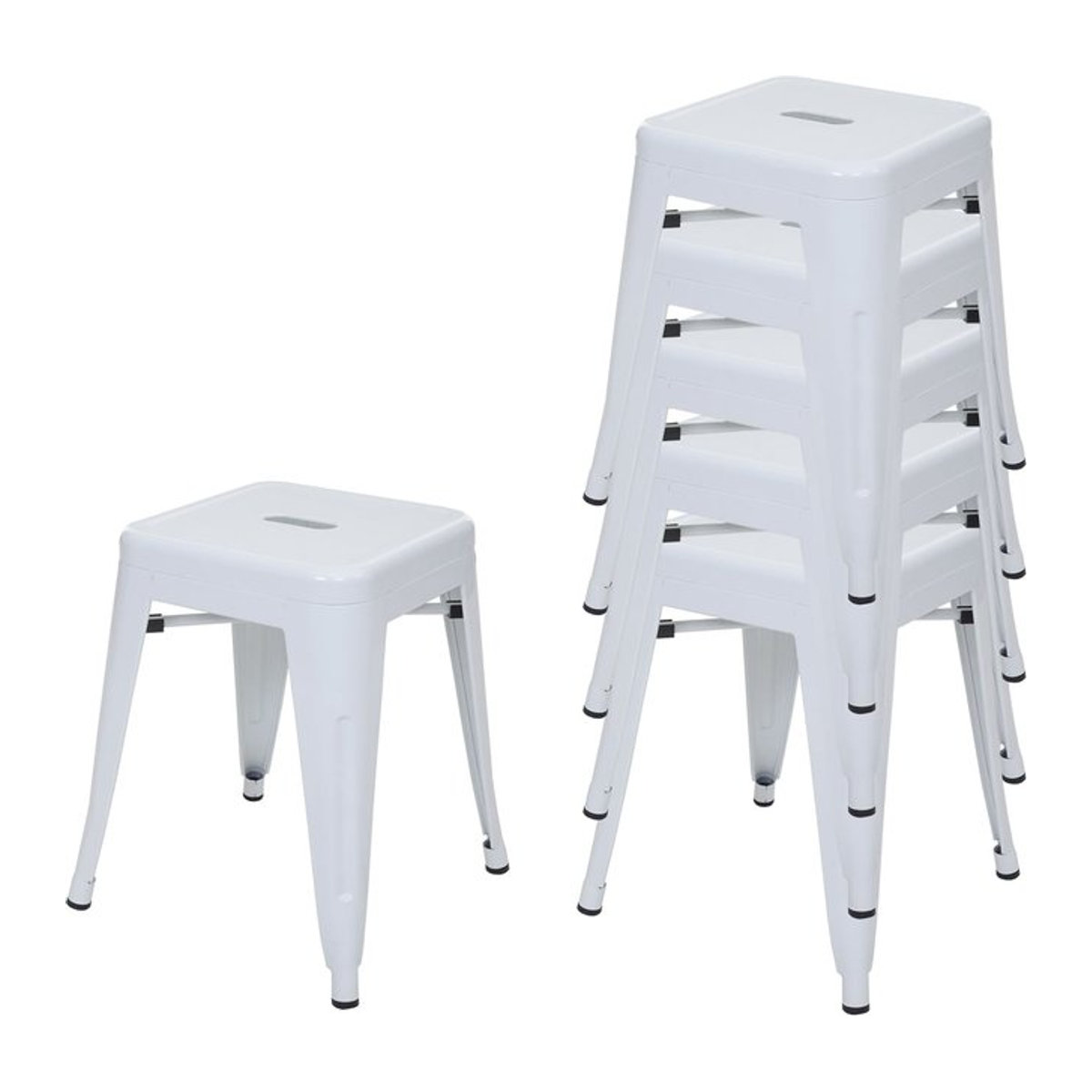 6er-Set MCW Barhocker MCW-A73 aus Metall im Industrial Design, stapelbar, Weiß - Bild 1
