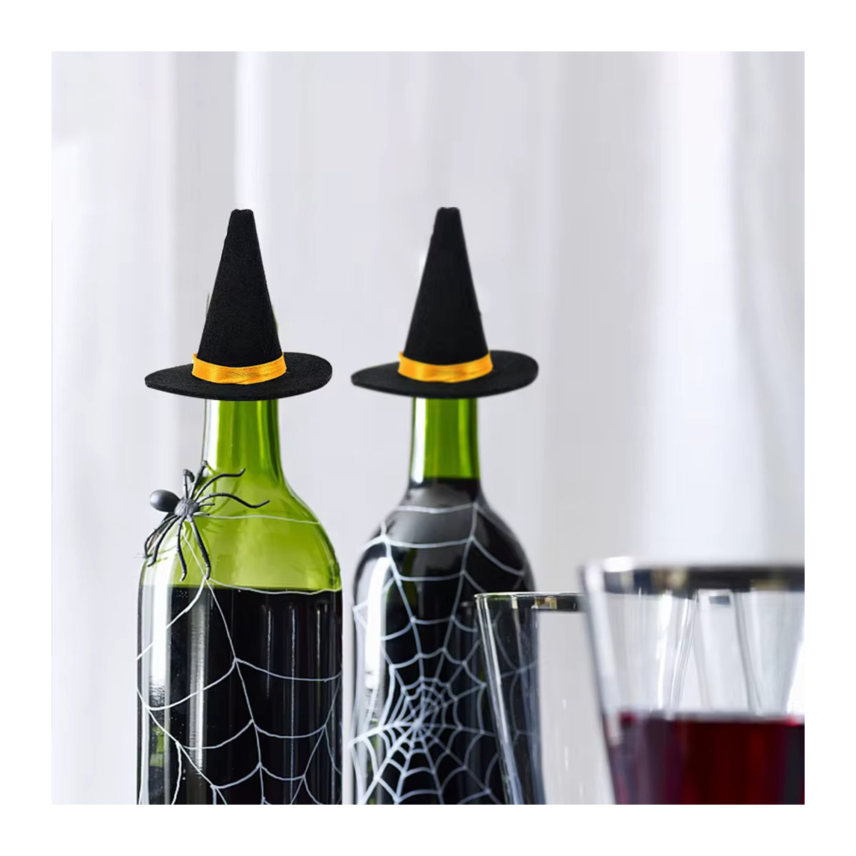 6er Set Mini Filz Hexenhüte von ZQNYCY in Schwarz als Halloween Dekoration für Weinflaschen und Party-Zubehör - Bild 2