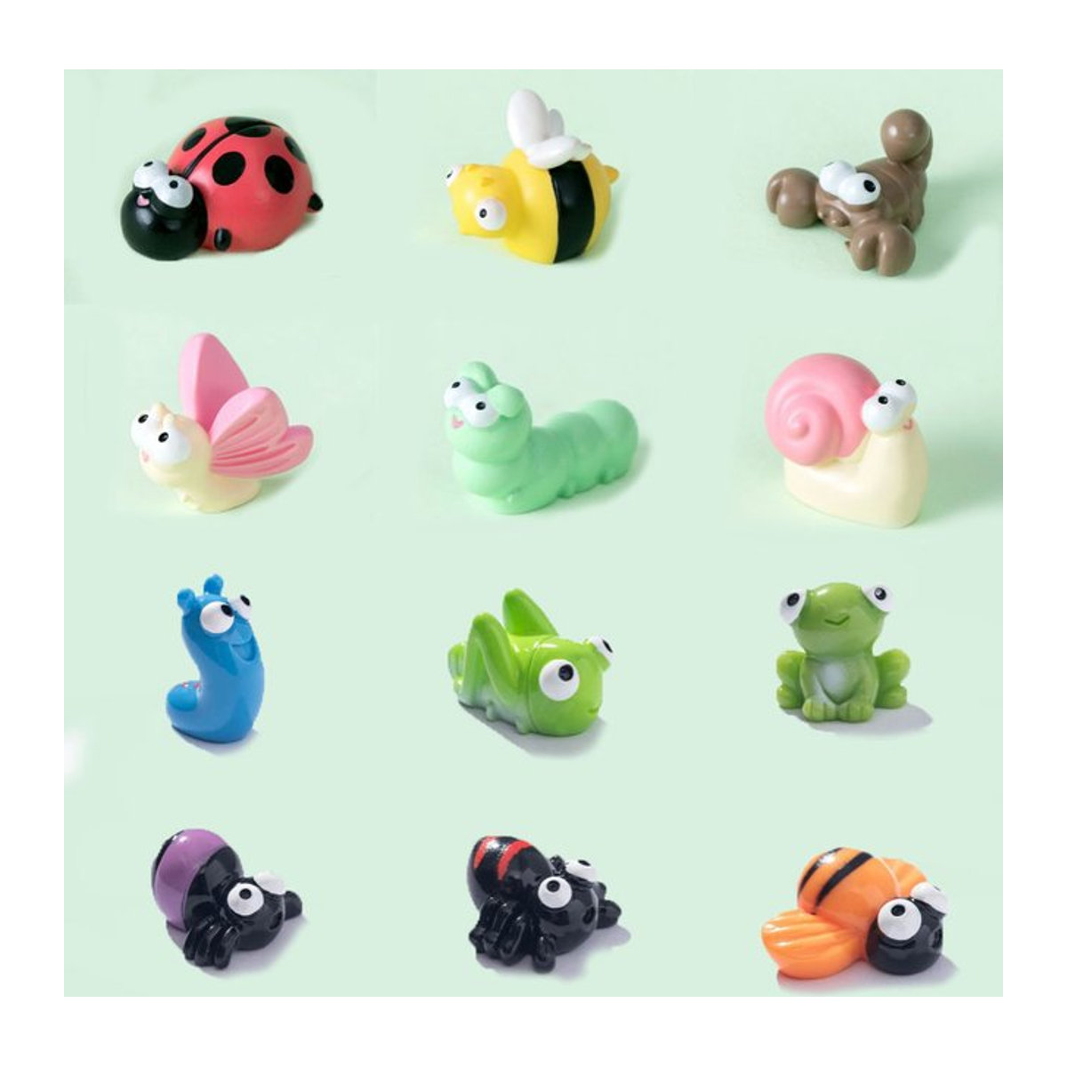 6er Set Miniaturfiguren aus Kunstharz mit Insektenmotiven wie Schmetterling, Frosch, Raupe und Biene in Mehrfarbig für Bonsai und Feengarten-Dekoration - Bild 1