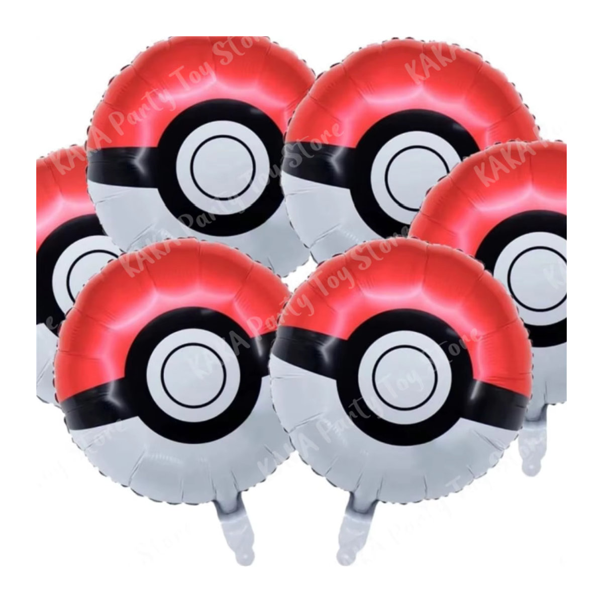 6er Set Pokemon Pokeball Aluminium Folienballons von TAKARA TOMY in Rot für Kindergeburtstage und Partydekorationen - Bild 3