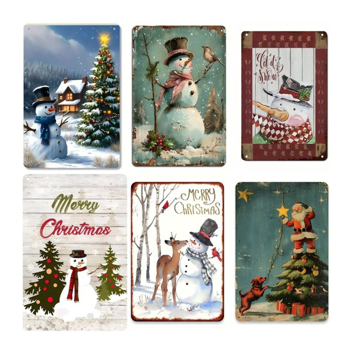 6er Set Potdemiel Metall-Blechschilder im Vintage-Weihnachtsdesign, mehrfarbige Retro-Wandkunst aus Eisen, rechteckig, Hochformat - Bild 1