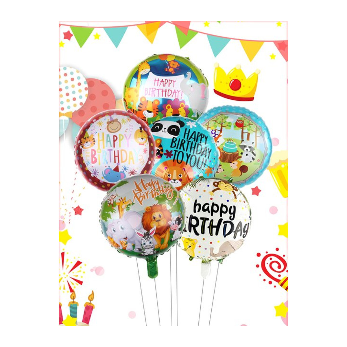 6er Set runde Folienballons mit Dschungel Tier Motiven von EACH PARTY für Zoo Thema Partys und Kindergeburtstage, Durchmesser: 45,72 cm, mehrfarbig - Bild 1