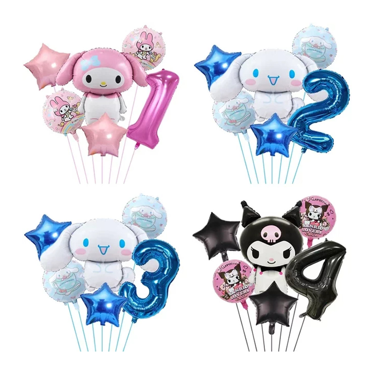 6er Set Sanrio Folienballons mit Kuromi, My Melody und Cinnamoroll für Kindergeburtstage, mehrfarbig, 32 Zoll - Bild 1