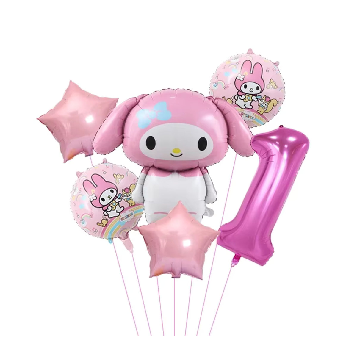 6er Set Sanrio Folienballons mit Kuromi, My Melody und Cinnamoroll für Kindergeburtstage, mehrfarbig, 32 Zoll - Bild 2