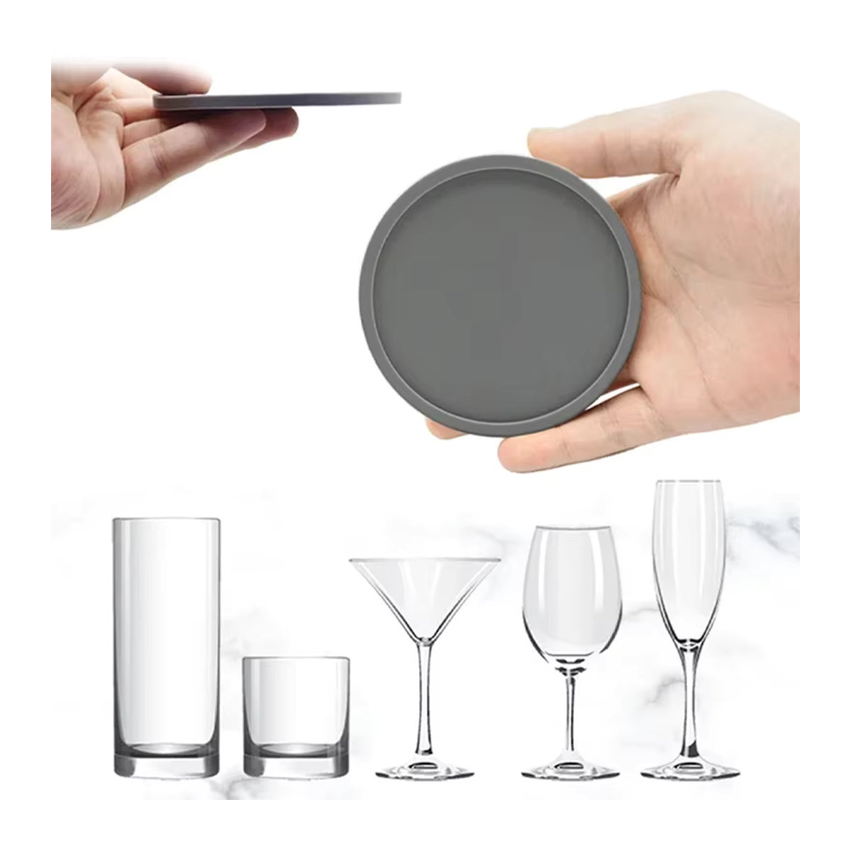 6er Set Silikon Untersetzer Rund, Hitzebeständige Getränkeuntersetzer für Tee, Kaffee und Gläser, Schwarz und Grau, Durchmesser: 10 cm - Bild 3