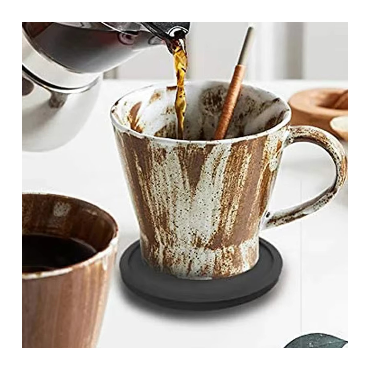 6er Set Silikon Untersetzer Rund, Hitzebeständige Getränkeuntersetzer für Tee, Kaffee und Gläser, Schwarz und Grau, Durchmesser: 10 cm - Bild 4