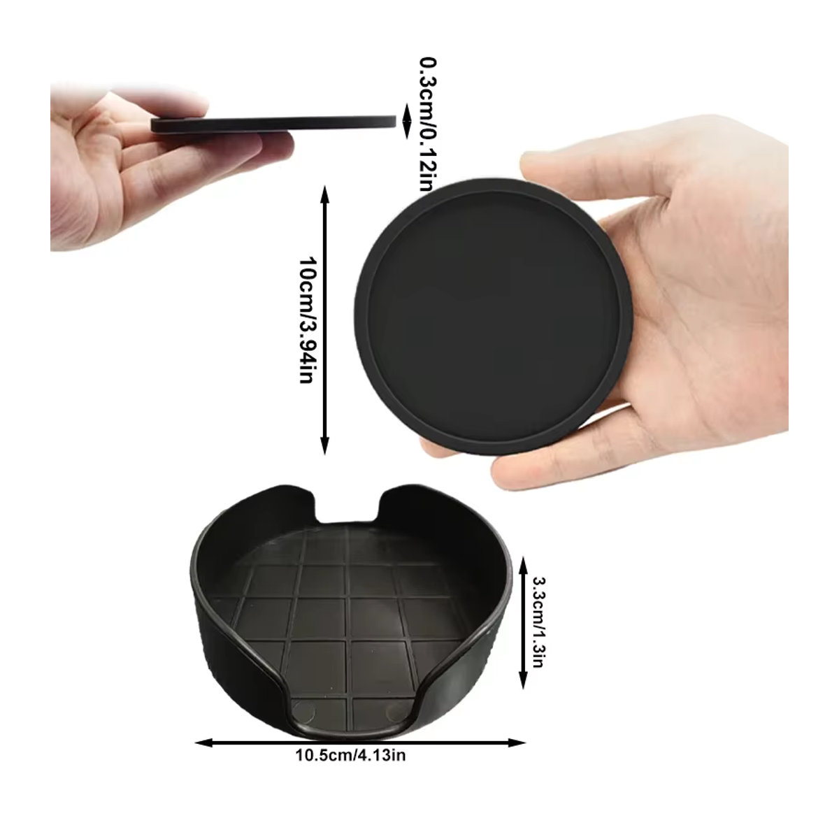6er Set Silikon Untersetzer Rund, Hitzebeständige Getränkeuntersetzer für Tee, Kaffee und Gläser, Schwarz und Grau, Durchmesser: 10 cm - Bild 6