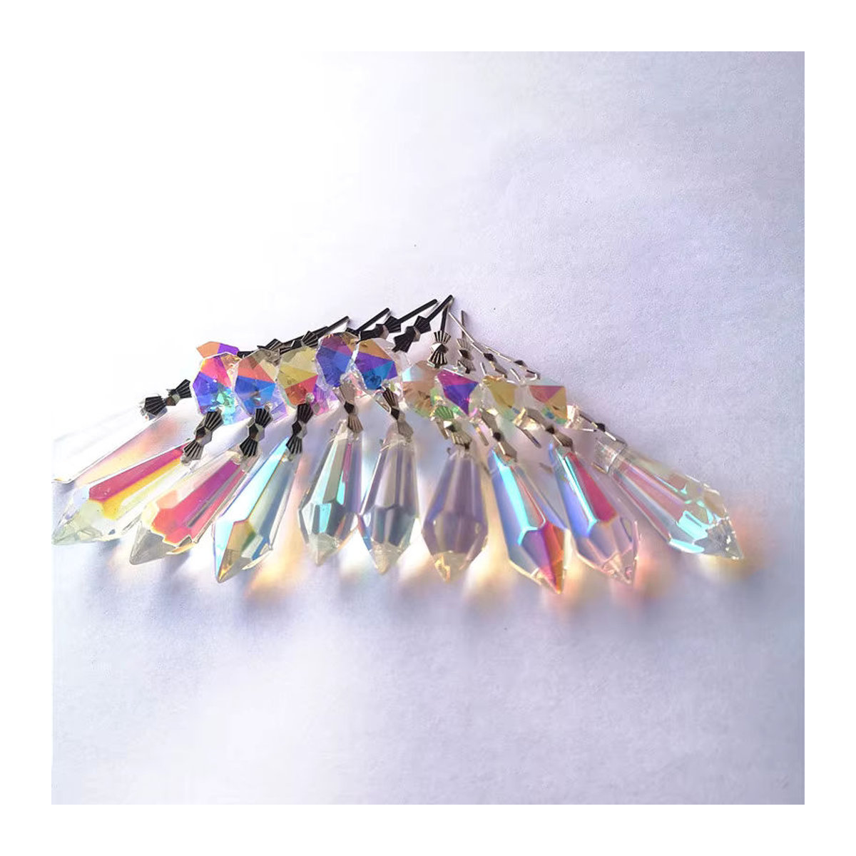 6er Set TZ Kristall Anhänger in AB Farben, achteckige Glas-Prismen für Kronleuchter und Weihnachtsbaum-Dekoration, Durchmesser: 3,5 cm - Bild 5