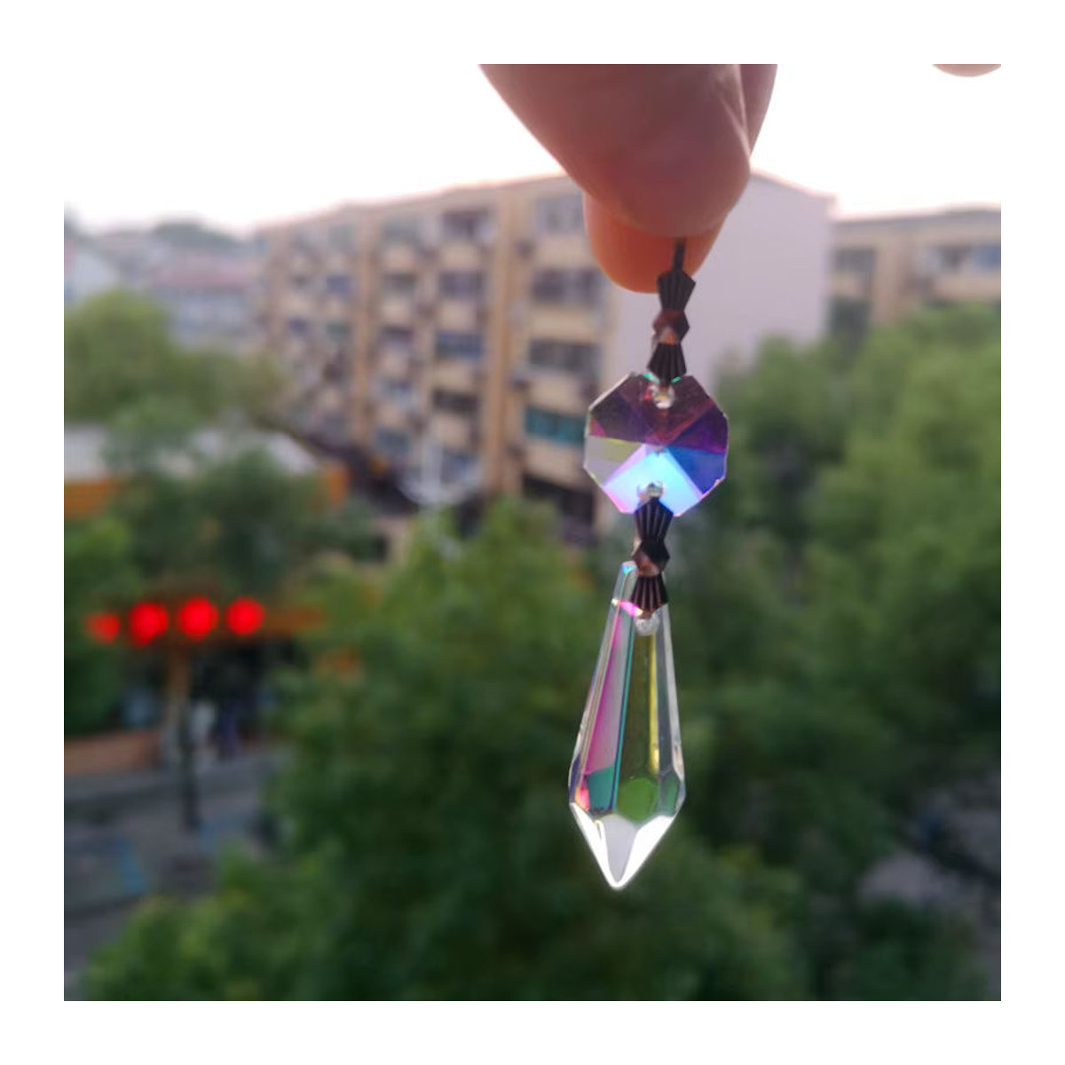 6er Set TZ Kristall Anhänger in AB Farben, achteckige Glas-Prismen für Kronleuchter und Weihnachtsbaum-Dekoration, Durchmesser: 3,5 cm - Bild 6