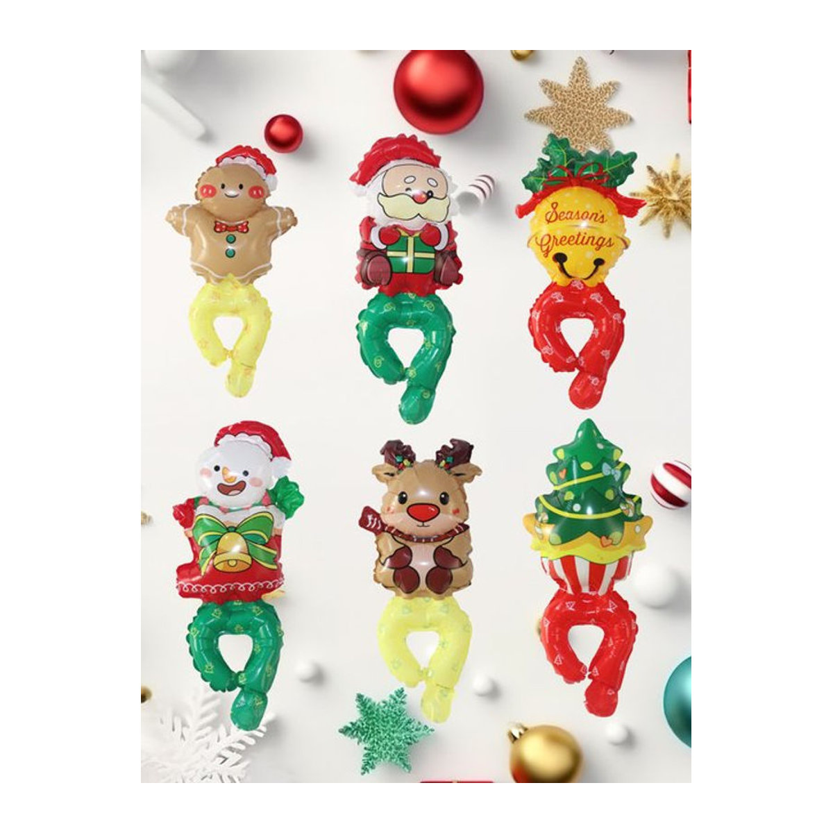 6er Set Weihnachtliche Handgelenk-Luftballons mit Santa Claus, Schneemann und Elch für Kinder, Mehrfarbig - Bild 1