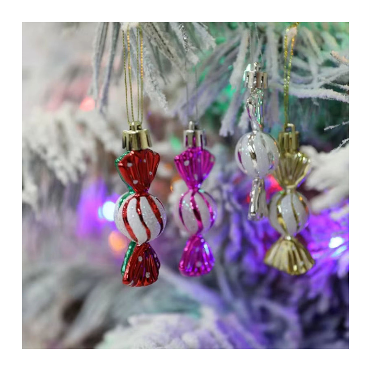 6er Set Weihnachtsbaum Hängeornamente in Süßigkeiten-Optik, rot und mehrfarbig, Kunststoff-Dekoration für Fenster und Zuhause - Bild 4