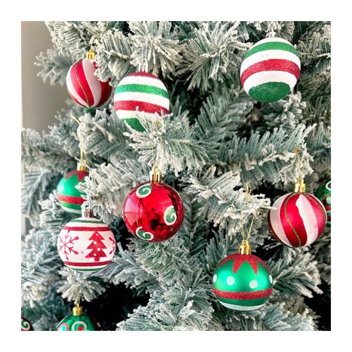 6er Set Weihnachtsbaum Kugeln aus Kunststoff als Hängeornamente mit abstrakten Mustern in Mehrfarbig - Bild 1