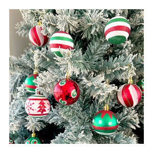 6er Set Weihnachtsbaum Kugeln aus Kunststoff als Hängeornamente mit abstrakten Mustern in Mehrfarbig